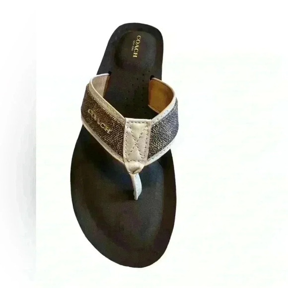 Coach Women’s Size 9 Wedge Sandals Brown/ Tan and Gold Signature C - Picture 10 of 12